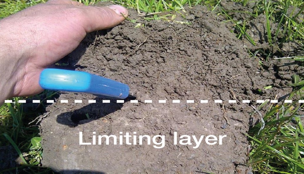 A soil profile showing a limiting layer (poor condition) at the bottom